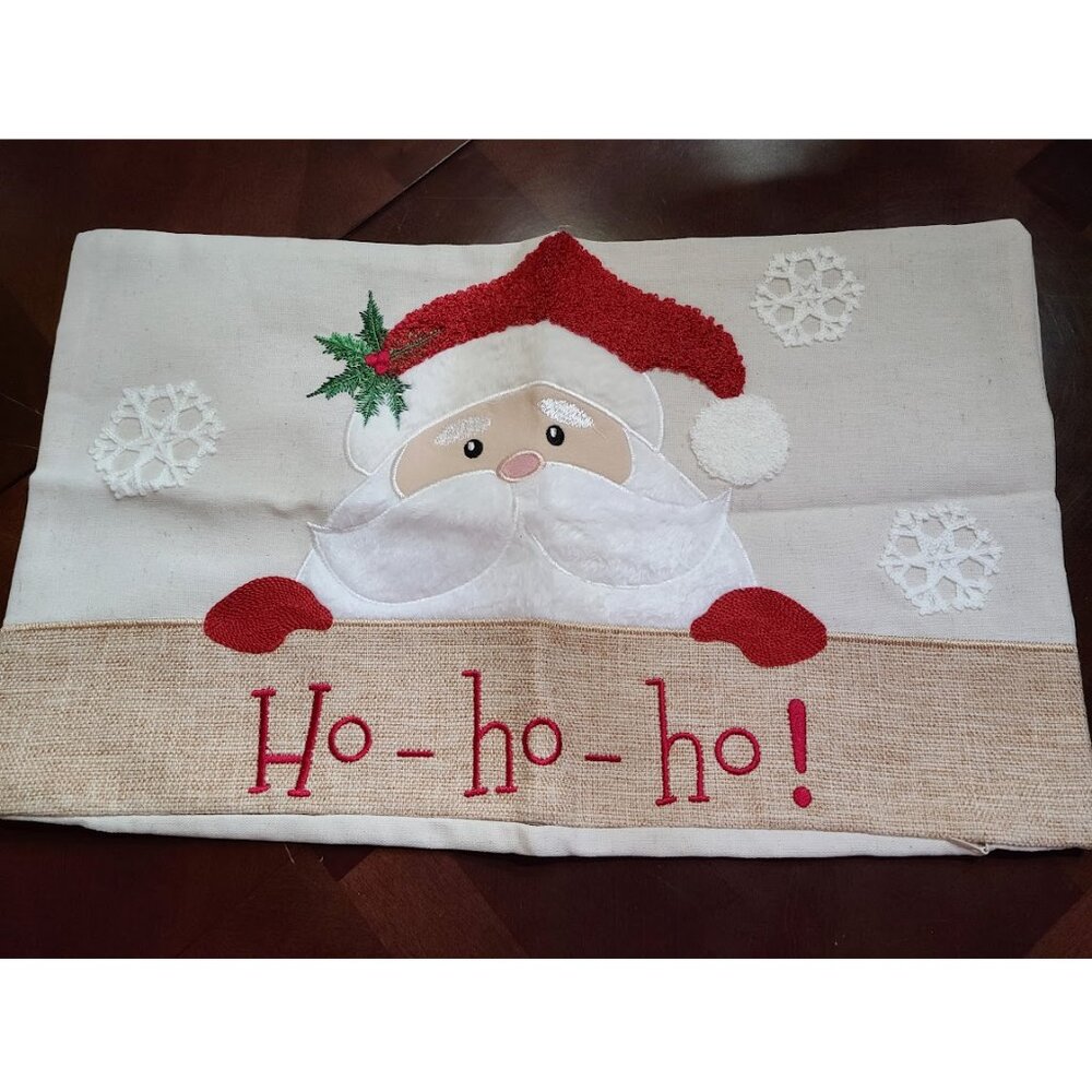 Christmas Throw Pillow Cover Embroidered Decorative Case Holiday Santa Decor 20"